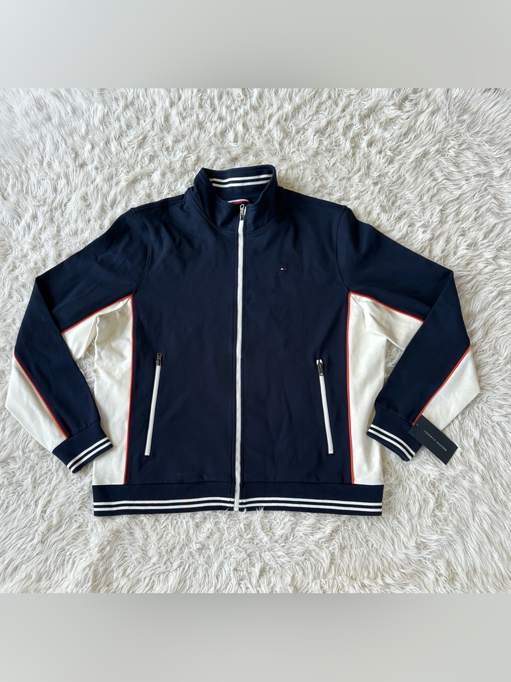 NWT Tommy Hilfiger navy blue & white zip track jacket colorblock XXL